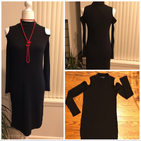 Black Cold Shoulder Sweater Dress - Picture 1 of 1